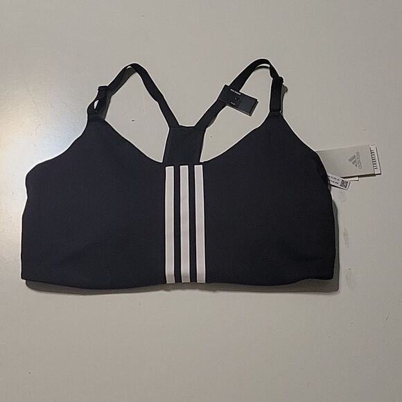 NEW 1X ADIDAS BLACK WHITE RACERBACK SPORTS BRA REMOVABLE PADS LIGHT SUPPORT NWT - Picture 1 of 7